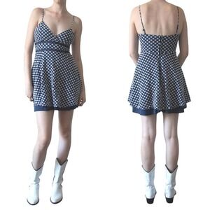 Trixxi Embriodered Fit & Flare Mini‎ Dress Floral Print Summer Navy Blue White S